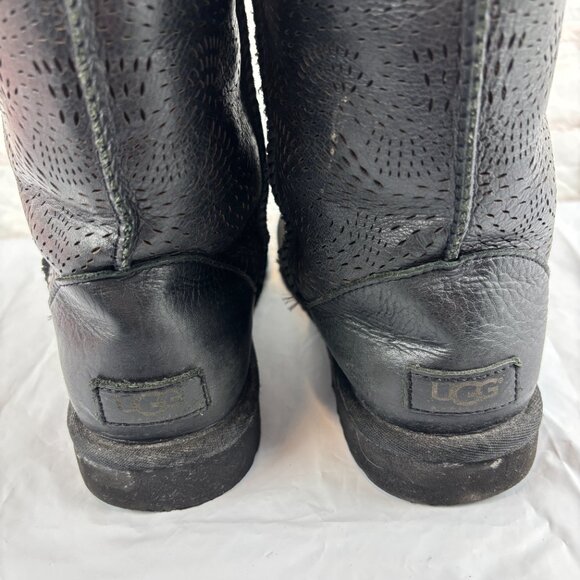 Ugg Women's 8 Black Leather Triana Seaweed Perforated Insulated Winter Snow Boot - Picture 11 of 13